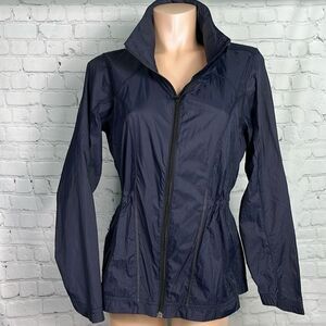 Athleta Distance Navy lightweight Jacket w/packable hood Size Medium